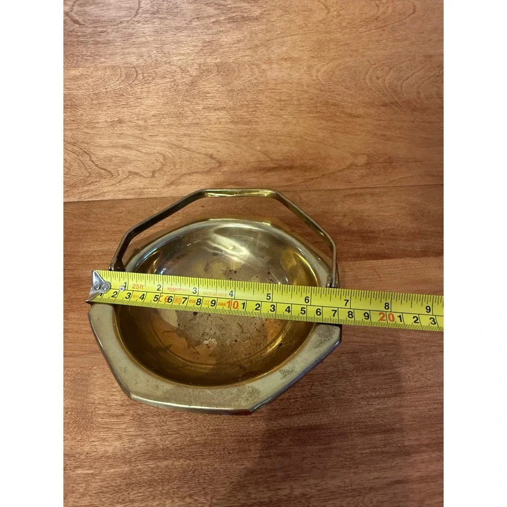 Vintage Brass Pedestal Bowl Swing Handle basket cottagecore country boho decor